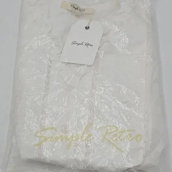 Simple Retro M Faith Lace Patchwork Embroidered Off White Cottagecore Blouse - Picture 12 of 13
